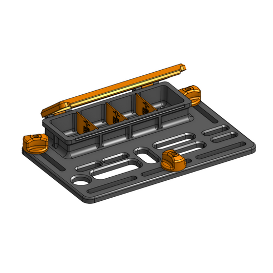 Model rendering of the Hobie Outback Rail Mount Tool and Tackle Holder