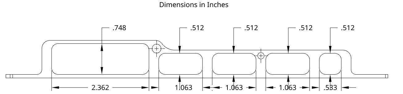 Dimensional drawing showing opening measurements in inches