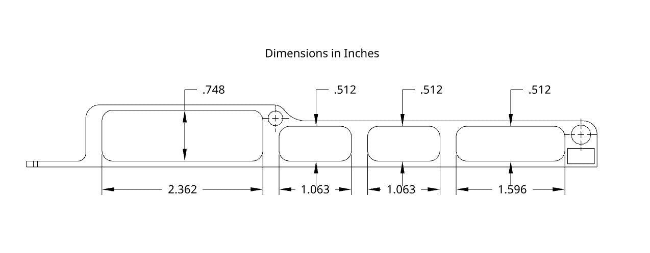 Dimensional drawing of the openings in the tool holder in inches