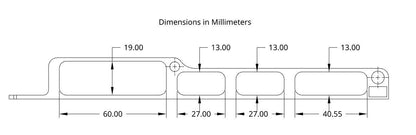 Dimensional drawing of the openings in the tool holder in millimeters